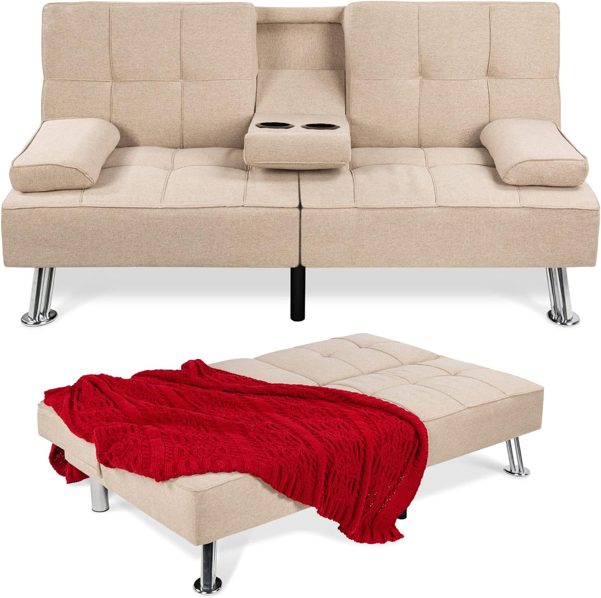 Best Choice Products Linen Upholstered Modern Convertible Folding Futon Sofa