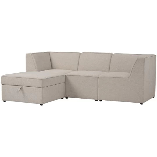 L-Shaped Modular Sofa with Storage Ottoman, Beige