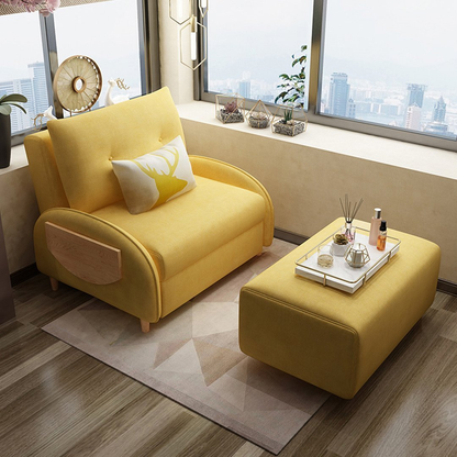 Single Sofa Bed,Folding Fabric Lazy Sofa, Soft And Comfortable Single Recliner Can Stored, 3 Levels of Backrest Angle Adjustment, Suitable for Living Room, Office, Bedroom Sofa,Yellow,1.2M