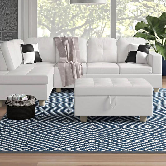 Wilhelmine 103.5′′ Wide Faux Leather Sofa & Chaise With Ottoman