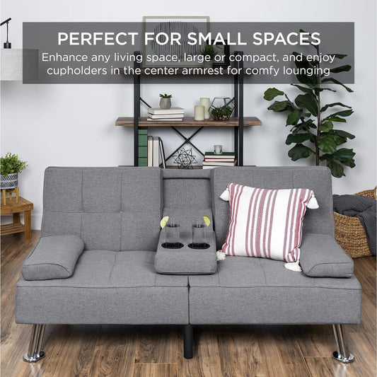 Best Choice Products Linen Upholstered Modern Convertible Folding Futon Sofa