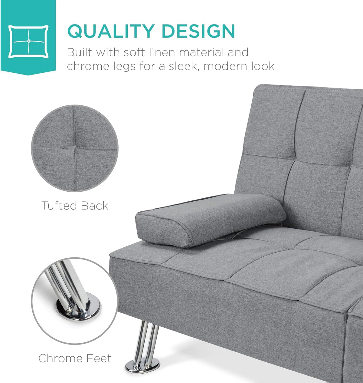 Best Choice Products Linen Upholstered Modern Convertible Folding Futon Sofa