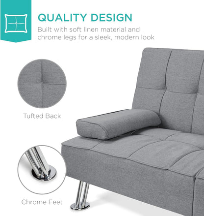 Best Choice Products Linen Upholstered Modern Convertible Folding Futon Sofa