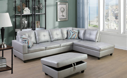 Wilhelmine 103.5′′ Wide Faux Leather Sofa & Chaise With Ottoman